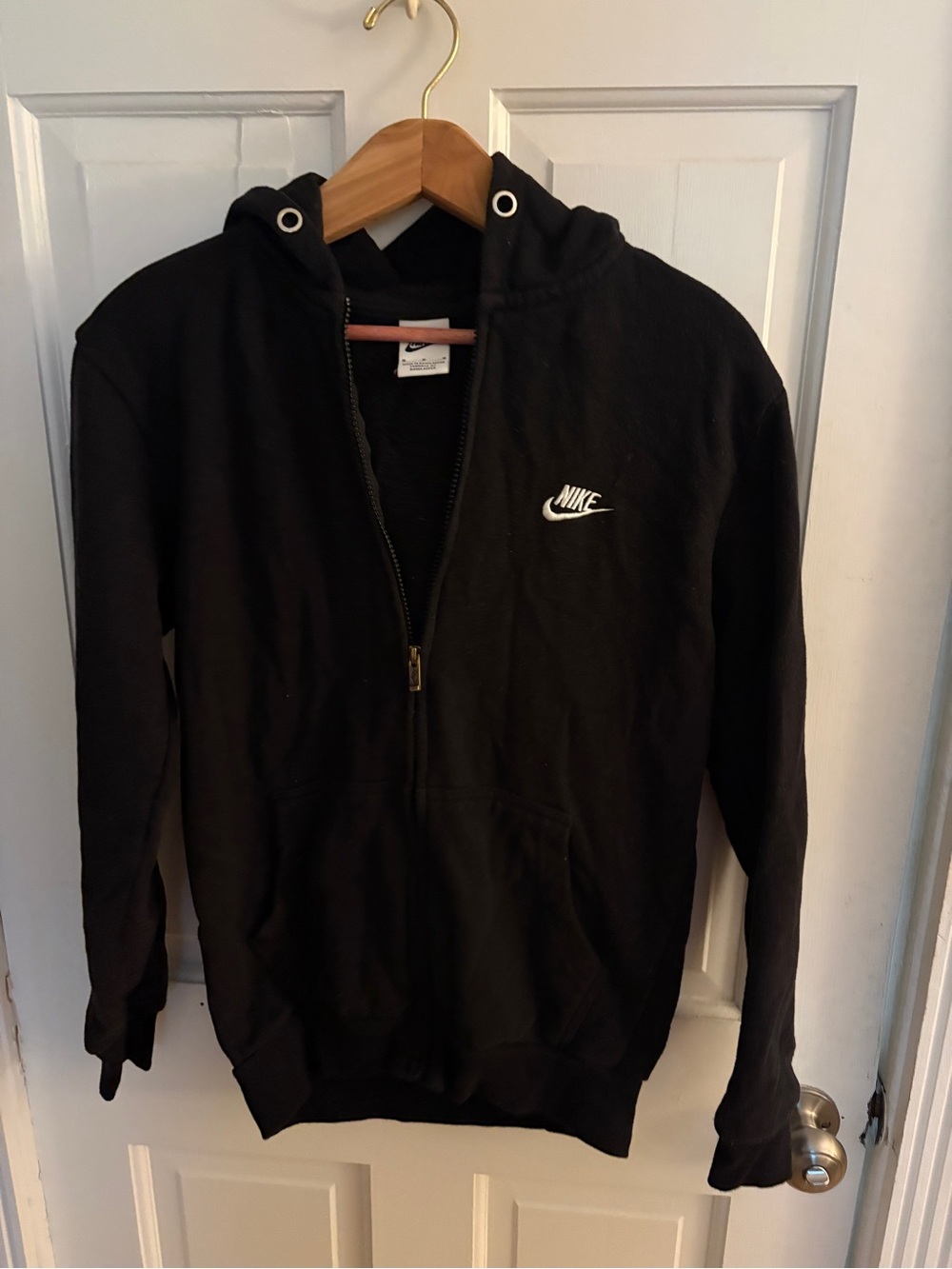 Nike Black Zip-Up Hooded Sweatshirt with White Swoosh